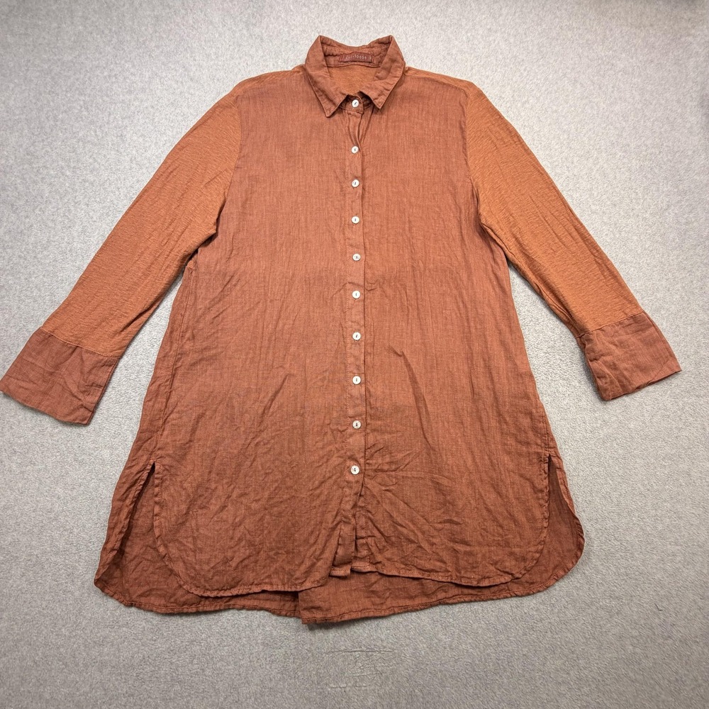Cut Loose Easy Shirt Womens Medium Orange Linen Combo Button Tunic Lagenlook